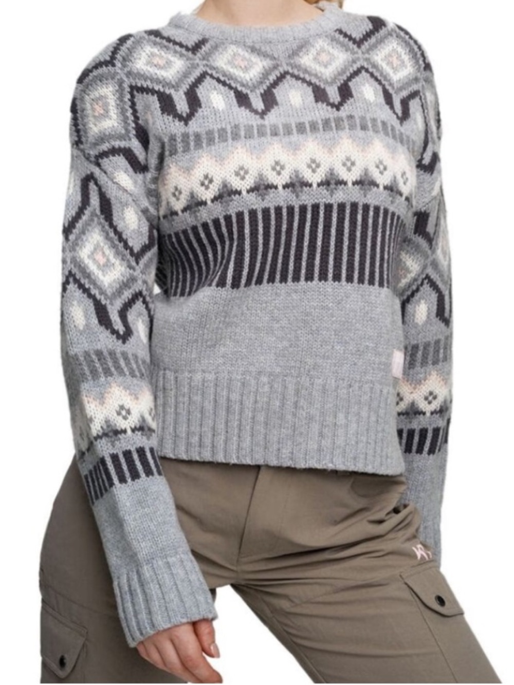 Cozy Grey Fair Isle Knit Sweater